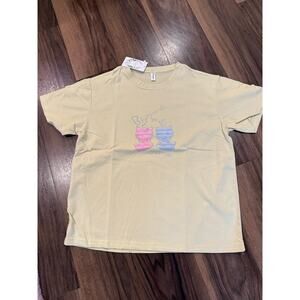 Women’s Pastel Cat Graphic Tee Fuzzy Kitty Rhinestone Short Sleeve  M